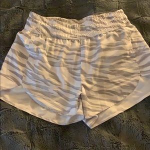 White and Gray Zebra Strip Workout Shorts